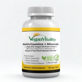 Vegan Vitality Multivitamins & Minerals for Women and Men with High Strength Vitamin B12, D3 & K2. 180 Vegan Multivitamin Tablets - 6 Months Supply. Vitamins for Vegans & Vegetarians