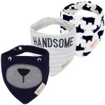 JN&LULU 3 Pack Newborn Baby Bibs Bandana Drool Bibs for Drooling Cotton Baby Gifts (navy bear)