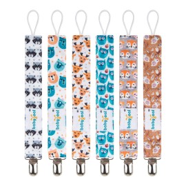 babygoal Baby Animal Pacifier Clips, 6 Pack Pacifier Holder for Boys and Girls Fits Most Pacifiers and Binkies 6MP18