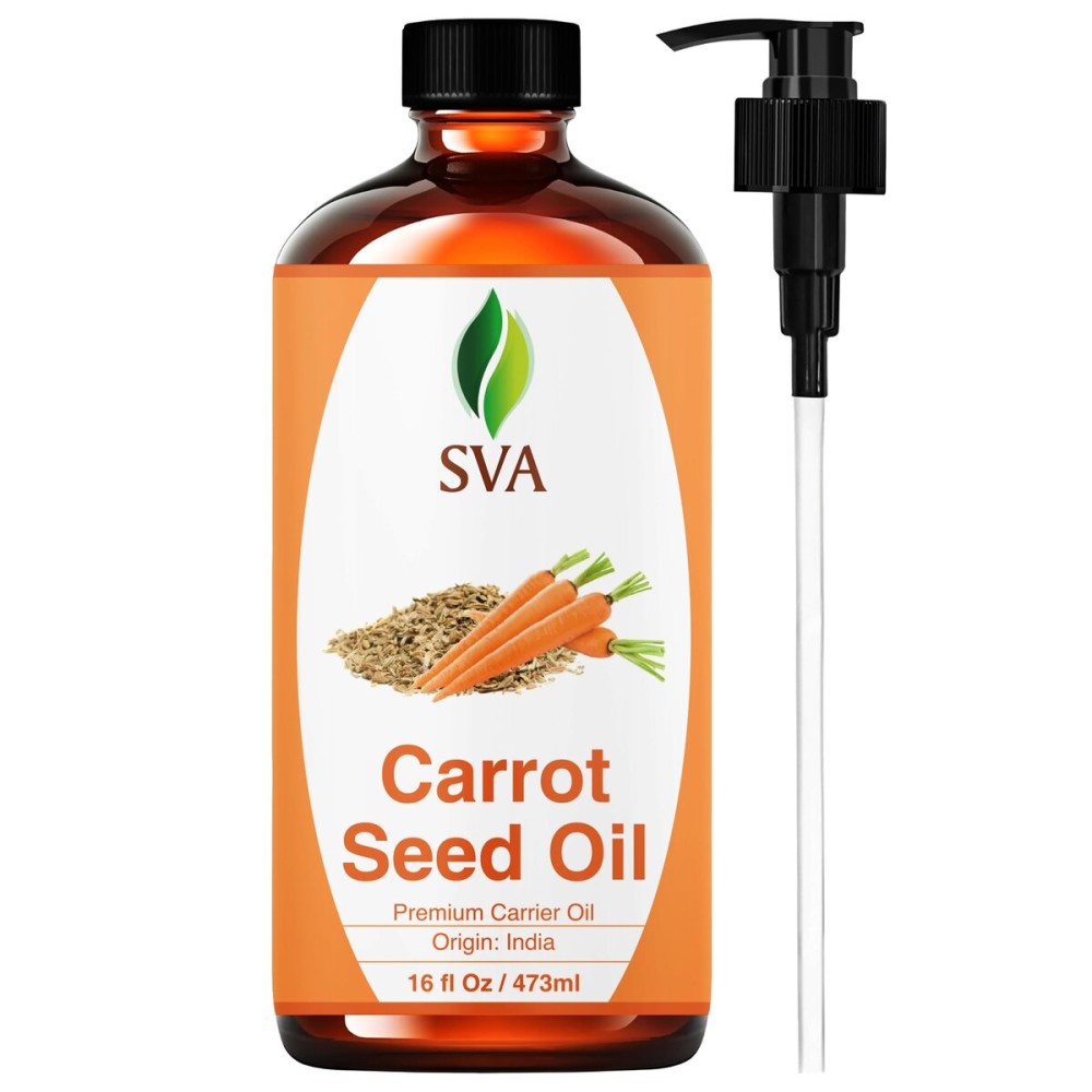 SVA Carrot Seed Oil - 16 Fl Oz - 100% Natural Cold Pressed Carrot Oil - for Face, Skin Care, Hair Care, Scalp Massage & Body Massage - Carrier Oil
