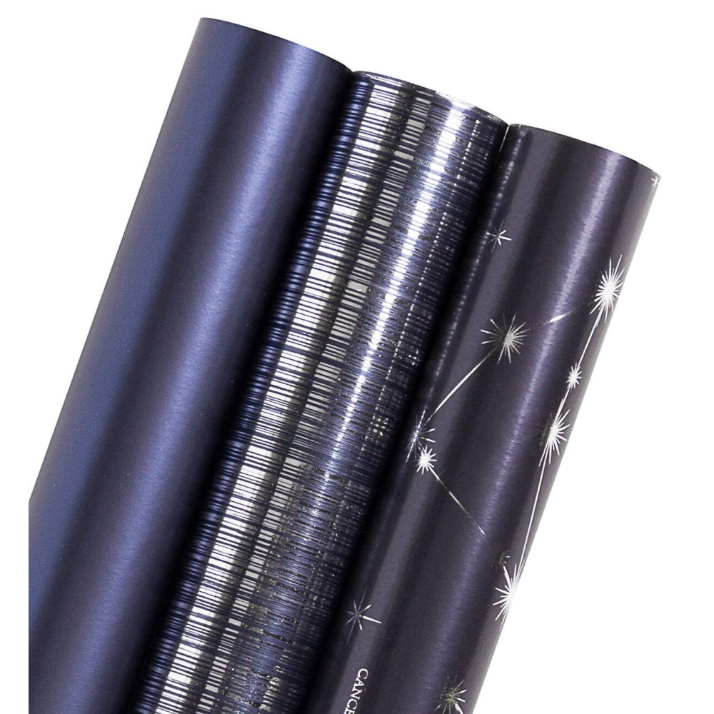 WRAPAHOLIC 30 Inch Navy Blue Wrapping Paper - Jumbo Roll Navy and Silver Constellation Wrapping Paper for Men, Birthday, Holiday, Father\'s Day, Baby Shower - 3 Rolls - 30 Inch x 120 Inch Per Roll