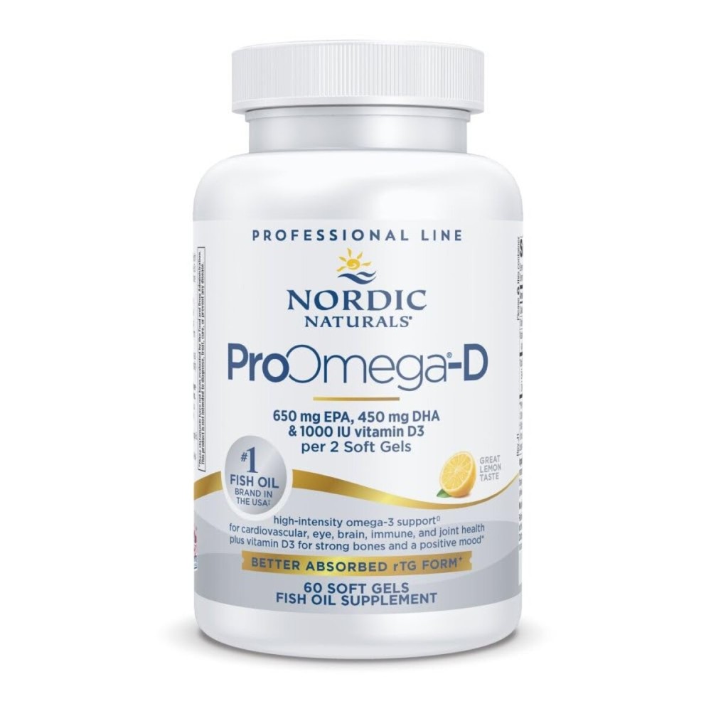 Nordic Naturals ProOmega-D, Lemon Flavor - 60 Soft Gels - 1280 mg Omega-3 + 1000 IU D3 - High-Potency Fish Oil - EPA & DHA - Brain, Eye, Heart, & Immune Health - Non-GMO - 30 Servings