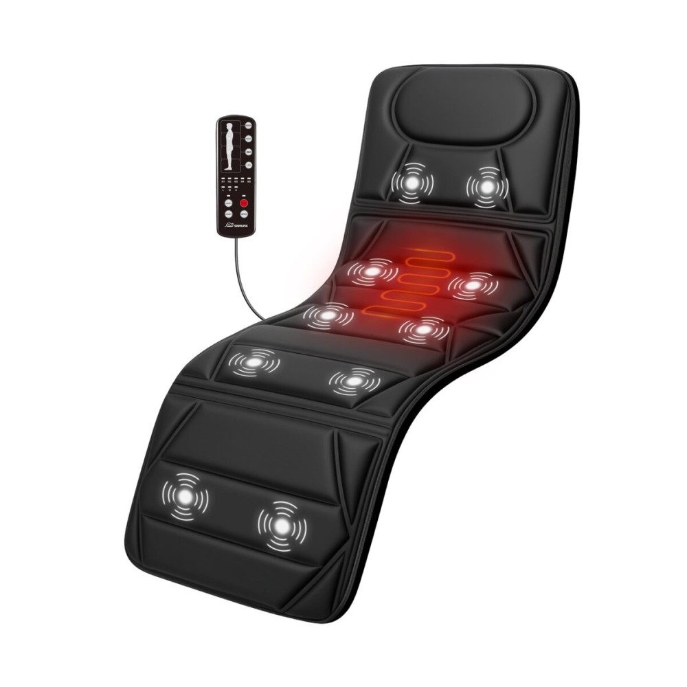 Snailax Massage Mat with Heat, Back Massage Pad for Bed, Chair, 10 Motors Vibrating Massage Mattress Pad with 2 Heating Pads for Back, Full Body Massager