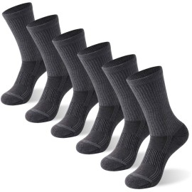 FOOTPLUS 6 Pairs Copper Hiking Running Socks,Mid Calf Thick Cushioned Camping Trekking Arch Support Odor Free Moisture Wicking Jogging Climbing Socks,Dark Grey, Medium
