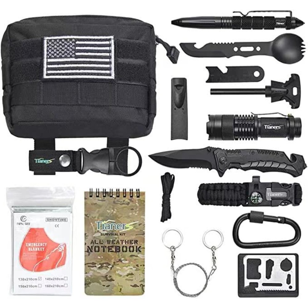 Gifts for Men Husband Dad Friend, Emergency Survival Kit 16 in 1, Upgrade Compact Survival Gear, Cool EDC Survival Tool for Cars, Camping, Hiking, Hunting, Fishing, Adventure Accessorie