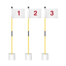 KINGTOP Miniature Golf Flagstick, Practice Putting Green Flags for Yard, Golf Pin Flag Hole Cup Set, Portable 2-Section Design, 3ft Flagpole, Indoor | Outdoor, White Flag Numbered 1 2 3, 3-Pack