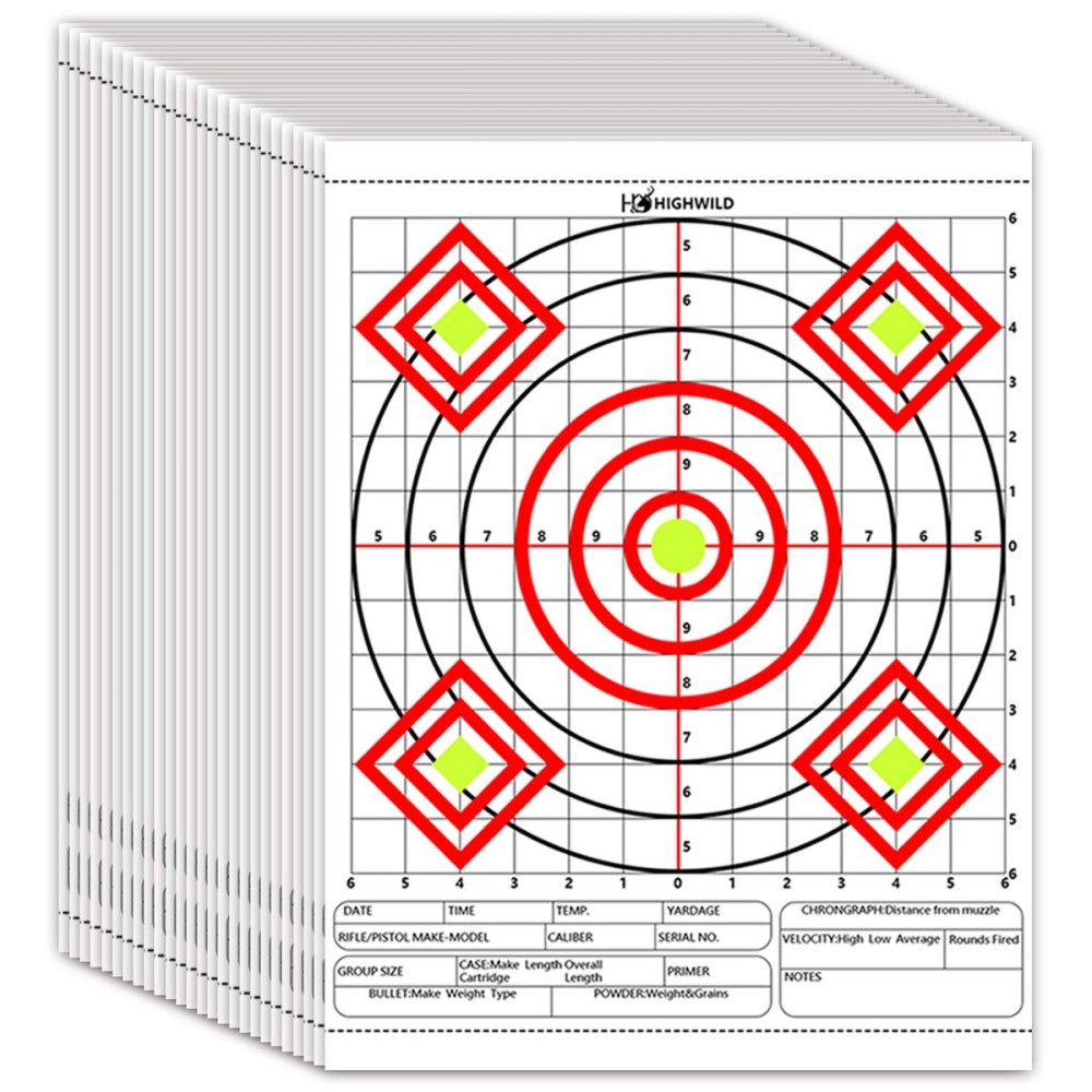 Highwild Paper Targets - Bullseye Target Sheet Paper - Practice for Firearms and Rifles Gun Shooting Outdoors - 13 X 17, 24 Pack