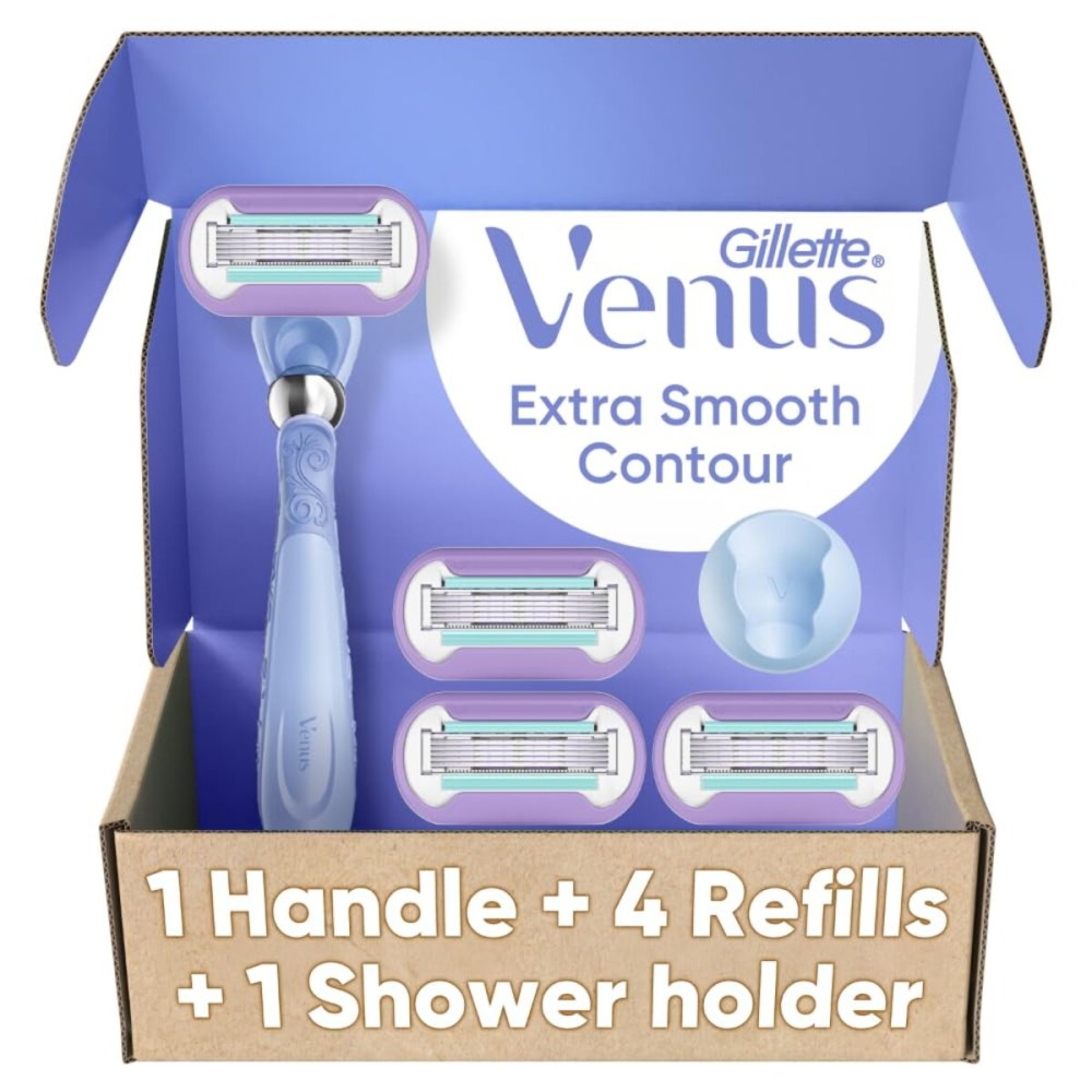 Gillette Venus Deluxe Smooth Swirl Women\'s Razor Handle + 4 Blade Refills, Flexible Handle and Pivoting Head, Holiday Gifts for Women