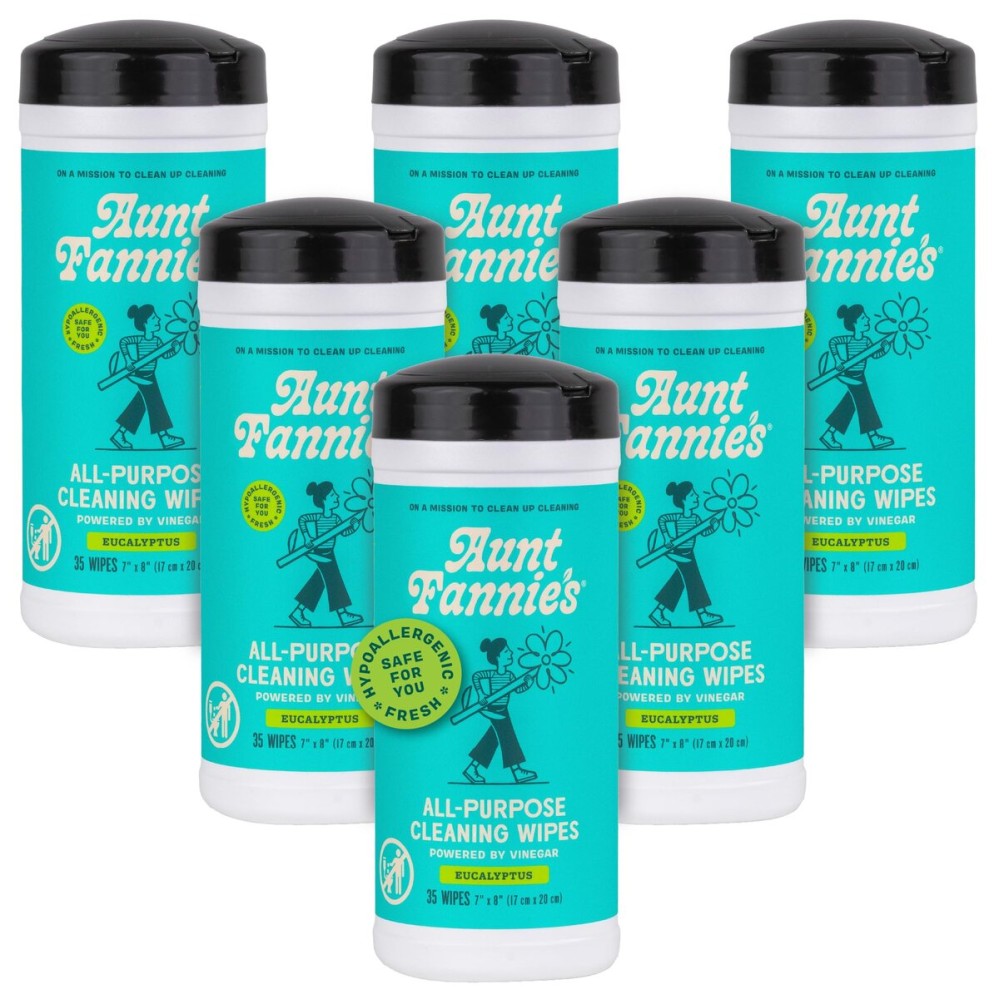 Aunt Fannie\'s Natural Cleaning Vinegar Wipes, Multipurpose Surface Cleaner, Eucalyptus Scent, 35 Count (Pack of 6)