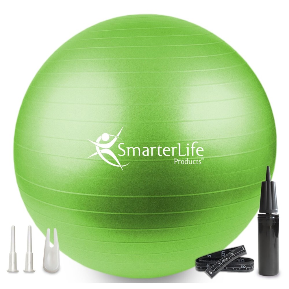 SmarterLife Exercise Ball Yoga Ball for Fitness, Balance, Stability, or Pregnancy, Gym Ball for Core Workout, Physical Therapy, Yoga Ball Chair for Office, Anti-Slip Anti-Burst (45 cm, Lime)