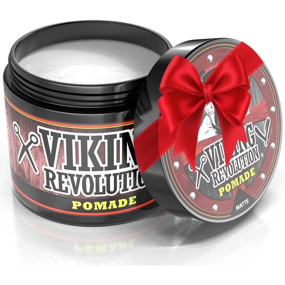 Viking Revolution Hair Pomade for Men (New Formula) - Medium Hold and Matte Shine Free for Classic Look 4oz - Water Based & Easy to Wash Out