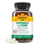 Country Life Chewable L-Lysine Supplement with Vitamin D and Elderberry, Immune Support and Collagen Renewal for Skin Tissue, Ideal for Adults