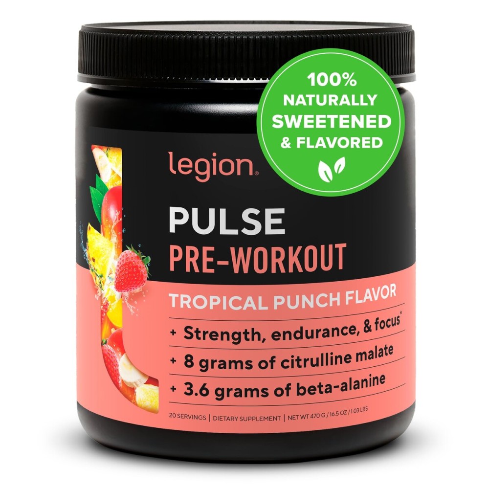 LEGION Pulse Pre Workout - All Natural Nitric Oxide Preworkout Drink to Boost Energy, Creatine Free, Naturally Sweetened, Beta Alanine, Citrulline, Alpha GPC (Tropical Punch)