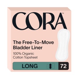 Cora Ultra Thin Organic Bladder Liners | Incontinence & Postpartum Pads for Women | Panty Liners for Bladder Leaks | Breathable Cotton (72 Long)