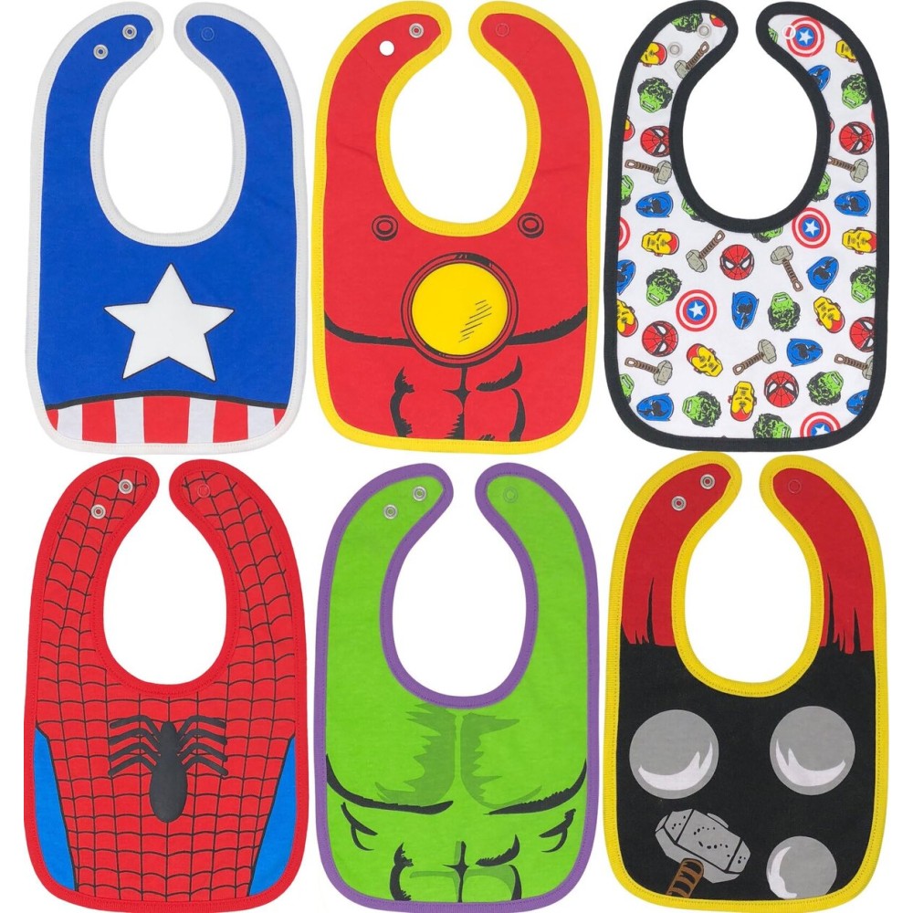 Marvel Avengers Baby Boys\' Bibs 6 Pack Spiderman Hulk Thor Iron Man Captain America
