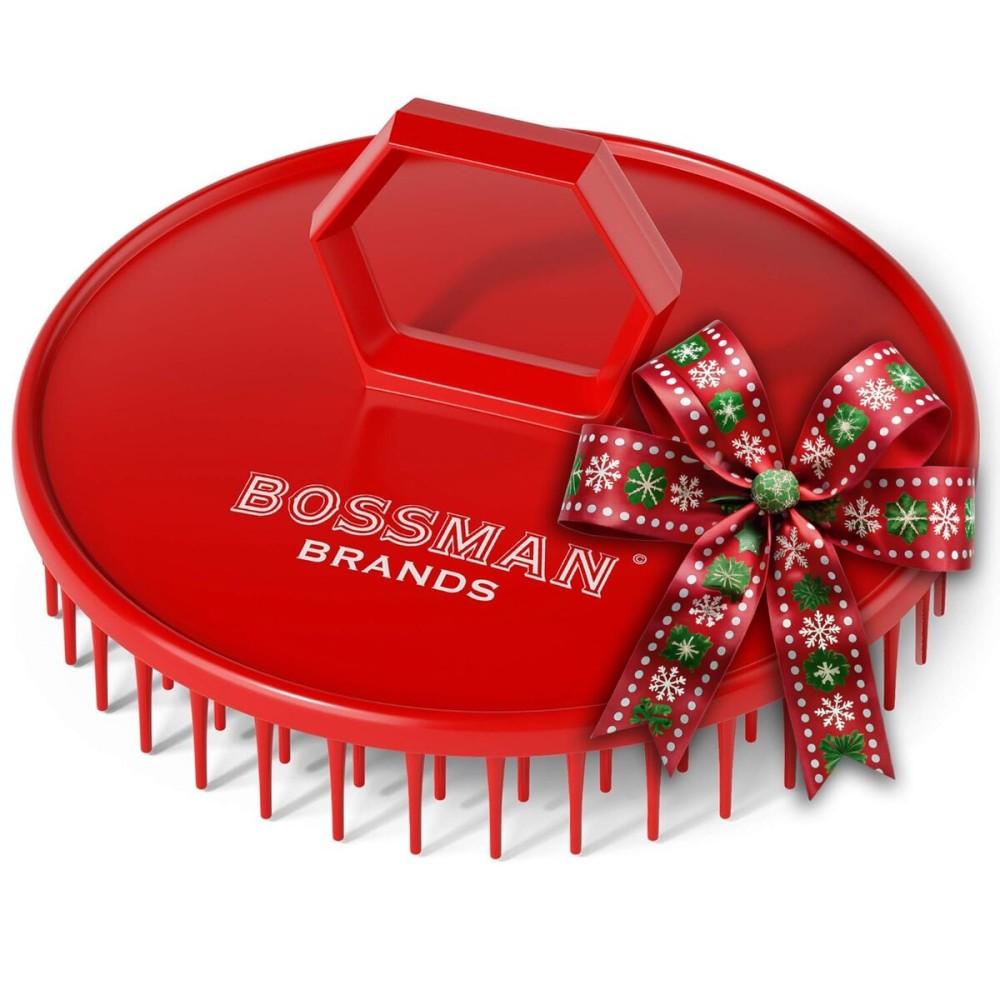 Bossman Scalp Massager & Shampoo Brush (3 inch, Red) - Scalp Exfoliator Brush - Head Scrubber, Beard Exfoliator & Dandruff Control for Hair & Beard with Firm Bristles