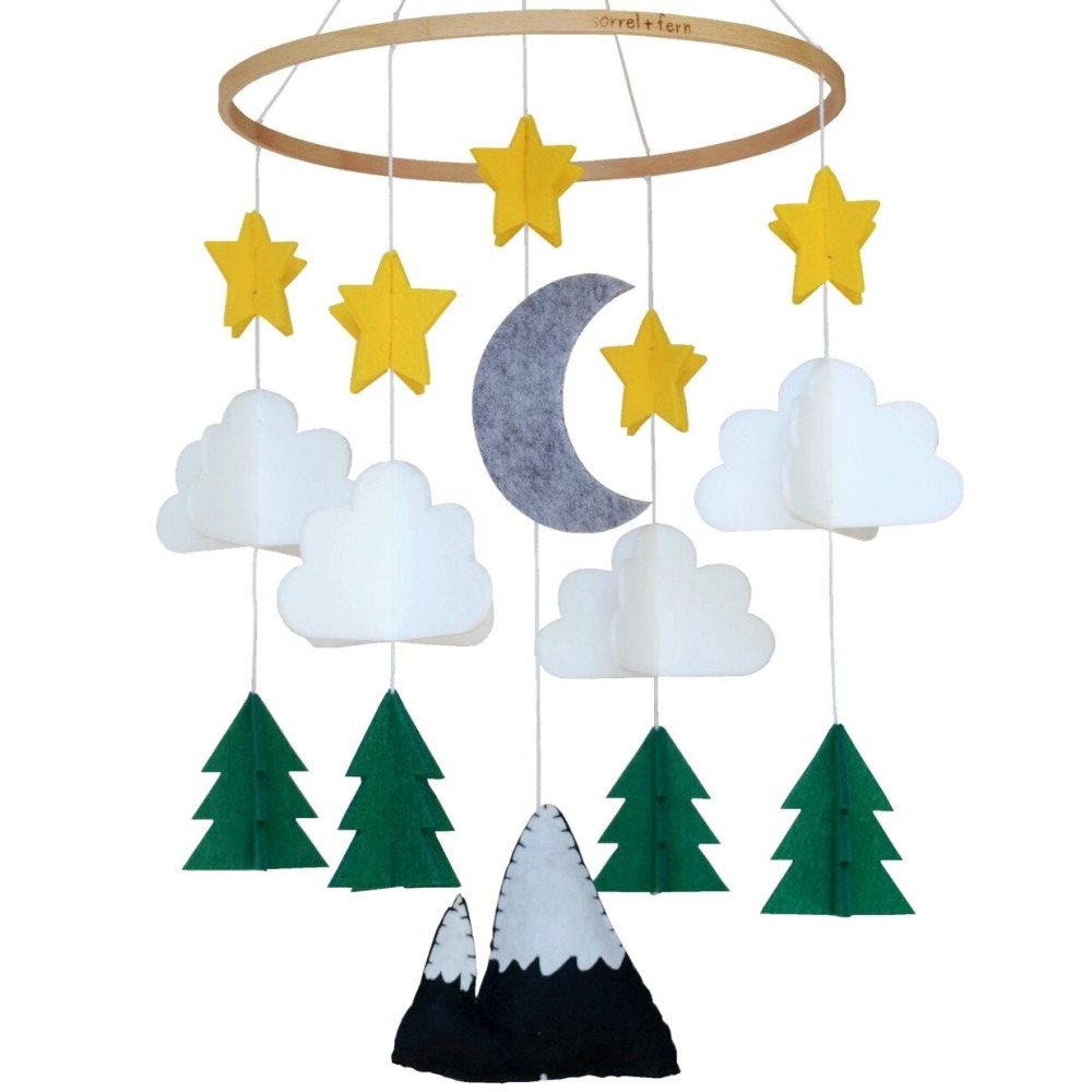 Baby Crib Mobile - Wooden Hanging Nursery Baby Mobile for Crib, Nursery Decor for Boys & Girls, Perfect Shower Gift (Starry Woodland Night, Long Evergreen) Also Fits Bassinets, Sorrel + Fern