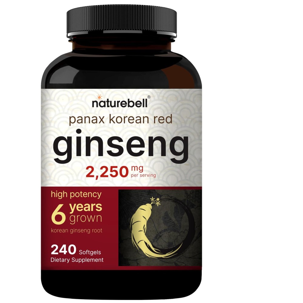 NatureBell Korean Red Ginseng 2,250mg Per Serving, 240 Softgels | Panax Ginseng Root, Standardized to 10% Ginsenosides, Non-GMO, Support Energy, Male Performance, & Immune System