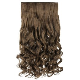 REECHO 20 1-pack 3/4 Full Head Curly Wave Clips in on Synthetic Hair Extensions HE008 Hair pieces for Women 5 Clips 4.5 Oz Per Piece - Ash Light Brown