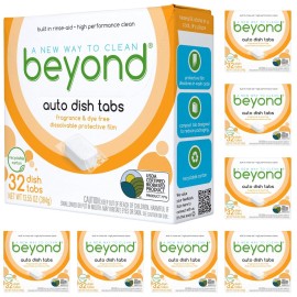 Beyond Natural Dishwasher Tablets [8 Boxs of 32] - Fragrance & Dye Free - Certified Biobased. Powerful. Plant-Based Ingredients