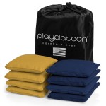 Play Platoon Weather Resistant Cornhole Bags - Set of 8 Regulation Corn Hole - Navy Blue & Gold - Durable Duck Cloth Corn Hole for Tossing Game, Includes Tote Bag