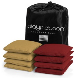 Play Platoon Weather Resistant Cornhole Bags - Set of 8 Regulation Size - Burgundy & Gold - Durable Duck Cloth for Tossing Game, Includes Tote Bag