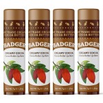 Badger Creamy Cocoa Cocoa Butter Lip Balm, Long Lasting Hydrating Lip Moisturizer, Fair Trade, Large Size Stick, 100% Organic Lip Care, 4-pack