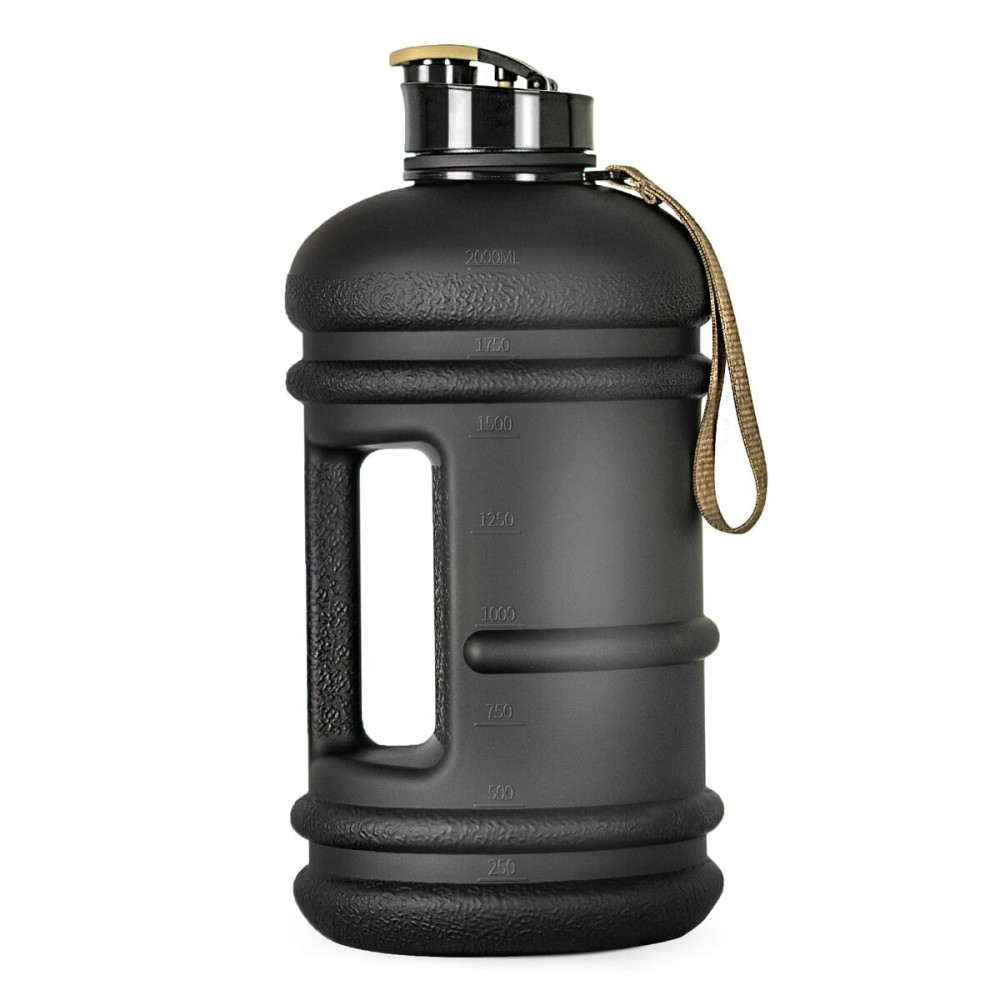 TOOFEEL 2 Liter Water Bottles - Half Gallon Water Bottle BPA Free - Ideal for Gym, Big Water Jug, Reusable Sports Bottle with Measurements Marked Drink Container (2.2L 74oz Matte Black Water Jugs)