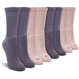 Doctor\'s Choice Diabetic Socks for Women, Non-Binding Top, Soft & Cushioned Crew, Circulatory Neuropathy Socks for Swollen Feet, Moisture-Wicking, Stretchable, 4 Pairs, 9-11 Medium - (Pink/Purple)