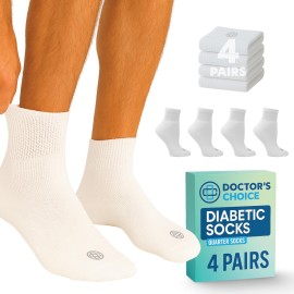 Doctor\'s Choice Diabetic Socks for Men, Seamless Ankle Socks with Non-Binding Top, Provides Extra Comfort for Gout, 4-Pairs, White, Large, Size 10-13