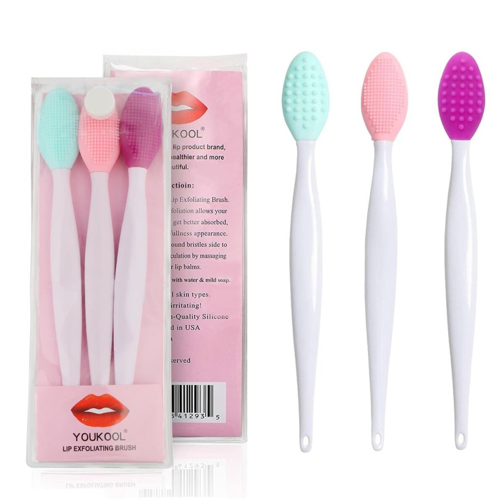 Lip Scrub Brush,Lip Scrubber Exfoliator,Double-Sided Silicone Exfoliating Tool,Gentle Lip Exfoliator Scrubber Brush for Smooth,Soft,Bright,and Healthy Lips(3 PCS)