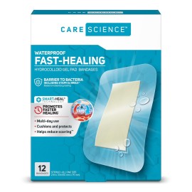 Care Science Smart Heal Waterproof Hydrocolloid Gel Pad Bandages, XL, 2 in x 3 in, 12 ct | 100% Waterproof Seal, for Blisters or Wound Care
