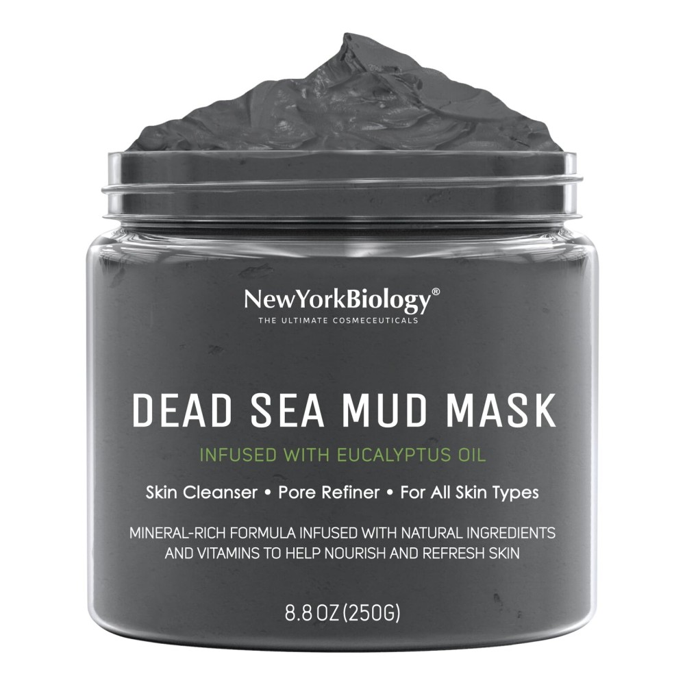New York Biology Dead Sea Mud Mask for Face and Body | with Eucalyptus | Spa Quality Pore Refiner for Oily Skin | Natural Skincare for Women & Men | Tighten Skin for A Healthier Complexion | 8.8 oz