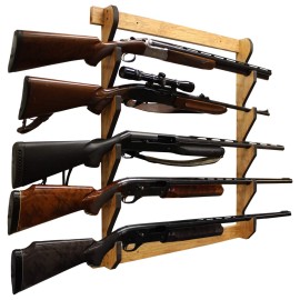 Rush Creek Creations Rifle and Shotgun Indoor Gun Rack for Wall - Stores Rifles, Shotguns, and AR-15 Style Firearms - Great Indoor 5 Gun Wall Mount Storage Display Rack - American Cherry Finish