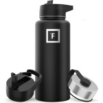 IRON FLASK Camping & Hiking Hydration Flask with Straw, Wide Mouth Insulated Stainless Steel Sports Water Bottle - 32 oz Midnight Black