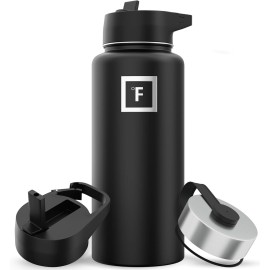 IRON FLASK Camping & Hiking Hydration Flask with Straw, Wide Mouth Insulated Stainless Steel Sports Water Bottle - 32 oz Midnight Black