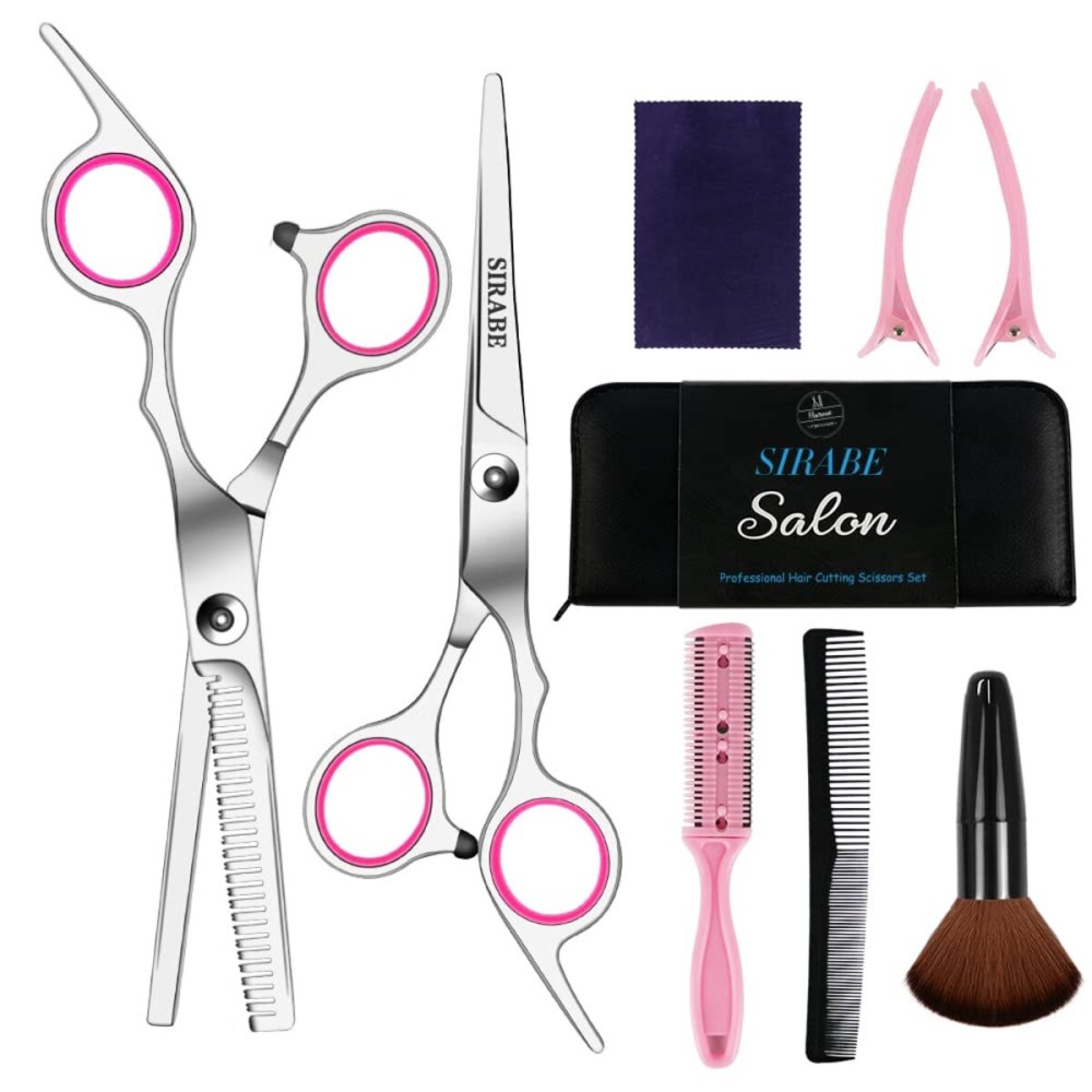 Sirabe 9 PCS Hair Cutting Scissors Thinning Shears Kit, Professional Haircut Scissors Set, Barber Hairdressing Texturizing Shears Tools for Salon Home Men Women Kids Adults Pet