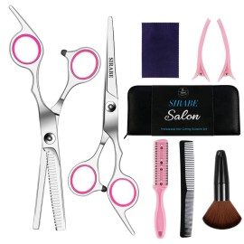 Sirabe 9 PCS Hair Cutting Scissors Thinning Shears Kit, Professional Haircut Scissors Set, Barber Hairdressing Texturizing Shears Tools for Salon Home Men Women Kids Adults Pet