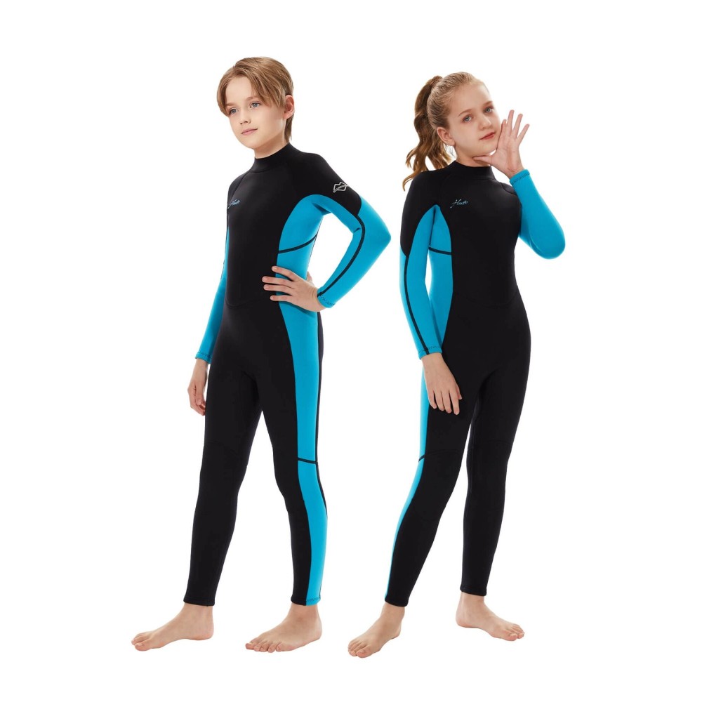 Hevto Wetsuits Kids 3/2mm Neoprene Full Wet Suit Thermal Children Boy Youth Girl for Swimming Water Sports (K01-Blue, 14)