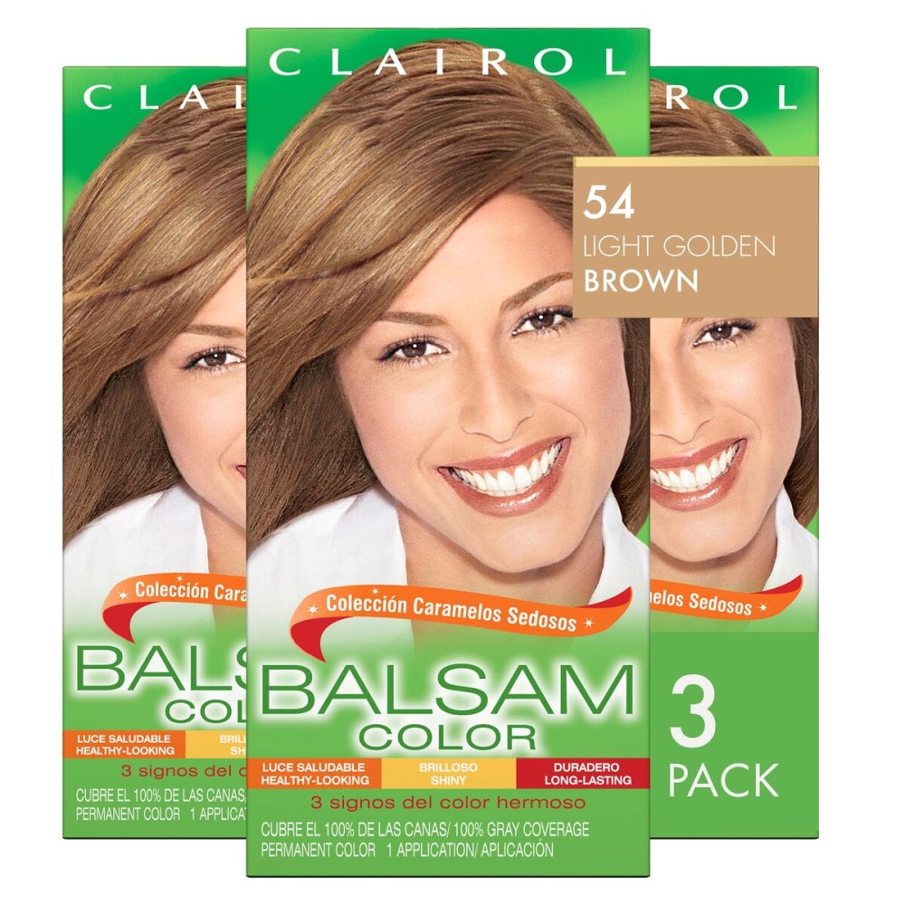 Clairol Balsam Permanent Hair Dye, 54 Light Golden Brown Hair Color, Pack of 3