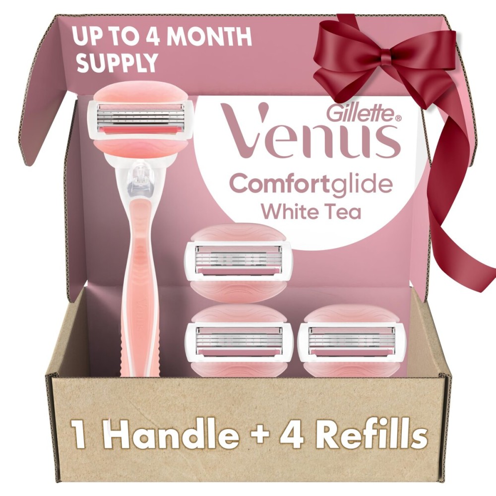 Gillette Venus ComfortGlide White Tea Women\'s Razor, Handle + 4 Blade Refills, Holiday Gifts for Women