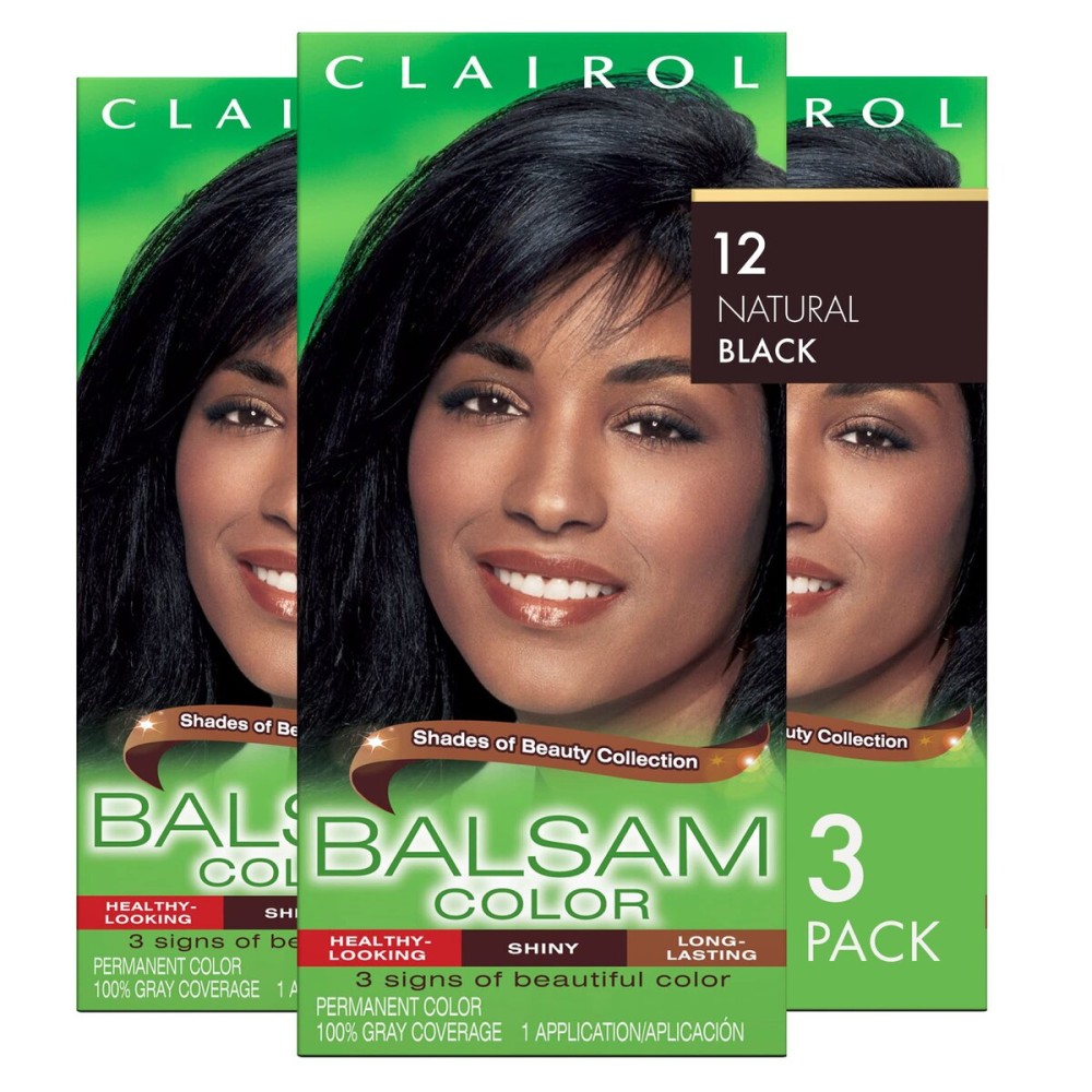 Clairol Balsam Permanent Hair Dye, 12 Natural Black Hair Color, Pack of 3