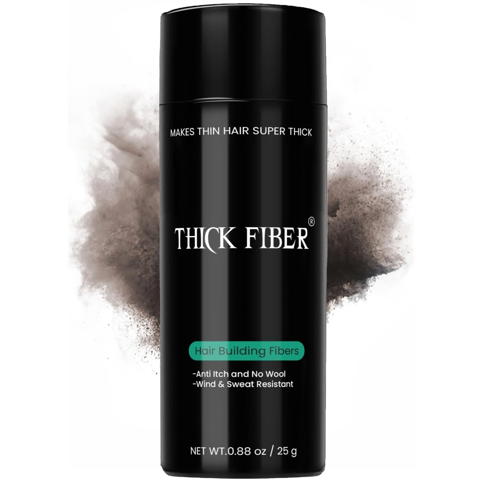 THICK FIBER Hair Fibers for Thinning Hair & Bald spots (DARK BROWN) - 25g Bottle - Conceals Hair Loss in Seconds - Hair Powder for Women & Men