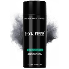 THICK FIBER Hair Fibers for Thinning Hair & Bald spots (BLACK) - 25g Bottle - Conceals Hair Loss in Seconds - Hair Powder for Women & Men