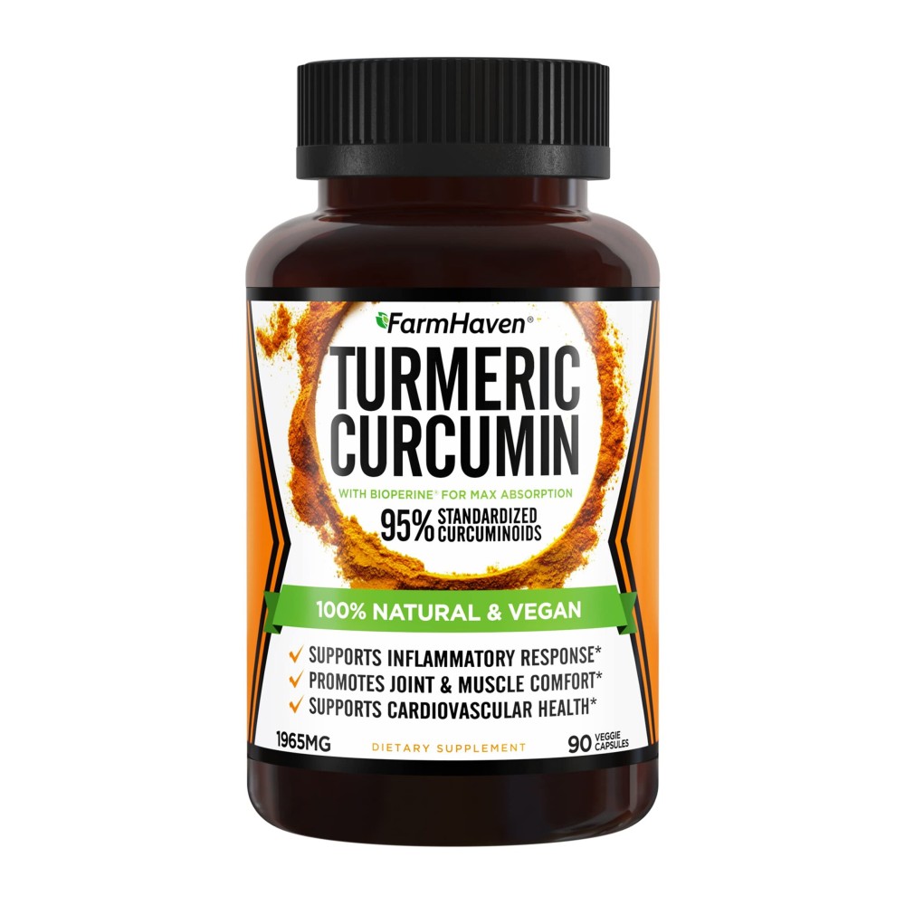 Turmeric Curcumin with BioPerine Black Pepper & 95% Curcuminoids, 1965mg, Maximum Absorption for Joint Support, Non-GMO Turmeric Capsules, Made in USA - 90 Veg Caps