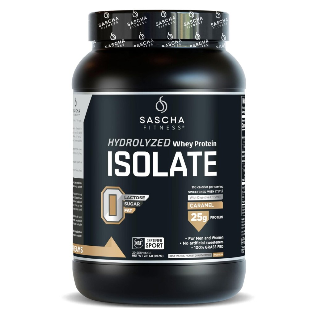 SASCHA FITNESS Hydrolyzed Whey Protein Isolate,100% Grass-Fed (2.11 Pounds) (Caramel Flavor)