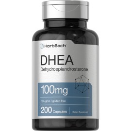 Horbach DHEA 100mg | 200 Capsules | Supplement for Men and Women | Non-GMO, Gluten Free
