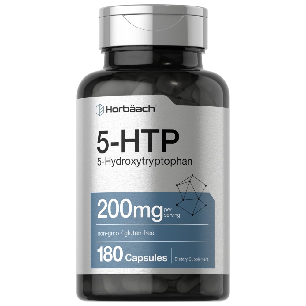 Horbach 5HTP 200mg Supplement | 180 Capsules | 5 Hydroxytryptophan | Griffonia Simplicifolia | Extra Strength | Non-GMO, Gluten Free
