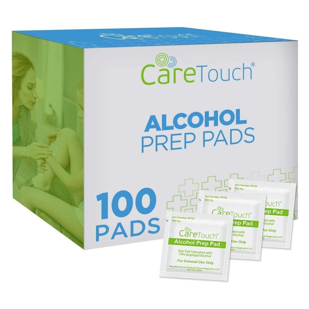 Care Touch 100-Pack Alcohol Wipes - Individually Wrapped Alcohol Prep Pads with 70% Isopropyl - Sterile 2-Ply Antiseptic Swabs for First Aid Kits, Cleaning, Travel and Everyday Use