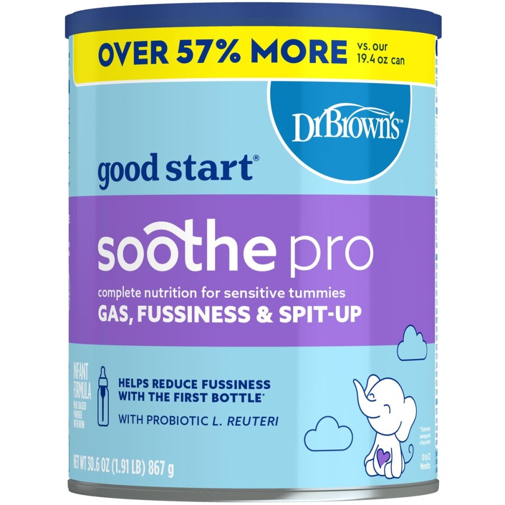 Good Start | Dr. Brown\'s Soothe Pro, Baby Formula Powder, for Sensitive Tummies, Gas, Fussiness and Spit-Up, Infant Formula with Probiotics, DHA, Non-GMO, 30.6 Ounce